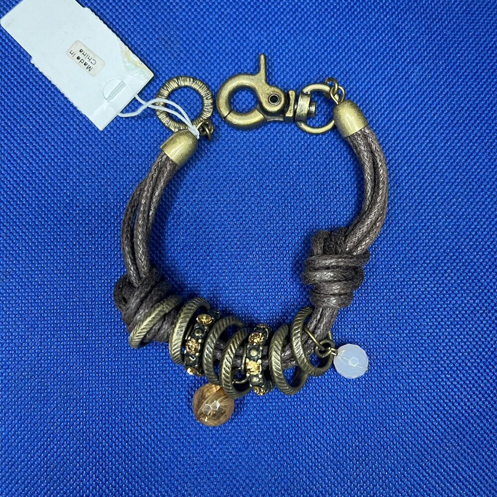 Leather and Brass Bracelet With Charms